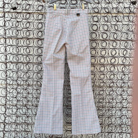Vintage Mann Deadstock red blue plaid bell flare pants 28x34 - Picture 3 of 6